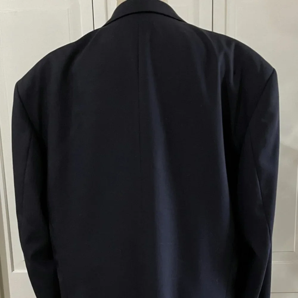 Ferrini Navy Wool Blazer Mens 46L Vintage Sports Coat Blue Single Breast - Picture 4 of 10